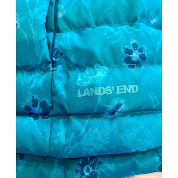 Lands' End Women's Down Puffer Vest Floral Print Teal Blue Lightweight Medium - Picture 2 of 7